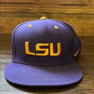Purple NIKE FITTED LSU Cap with Yellow Embroidery
